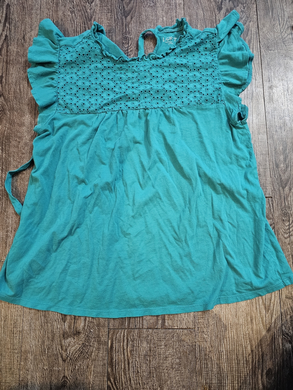 LOFT Teal Eyelet Ruffle Sleeve Women's Top
